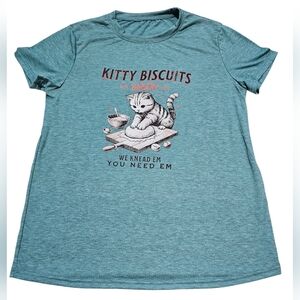 Graphic T-shirt, Women's Teal Size Medium Kitty Biscuits Bakery New Without Tags